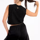 Black Cropped Sleeveless Sweat Top