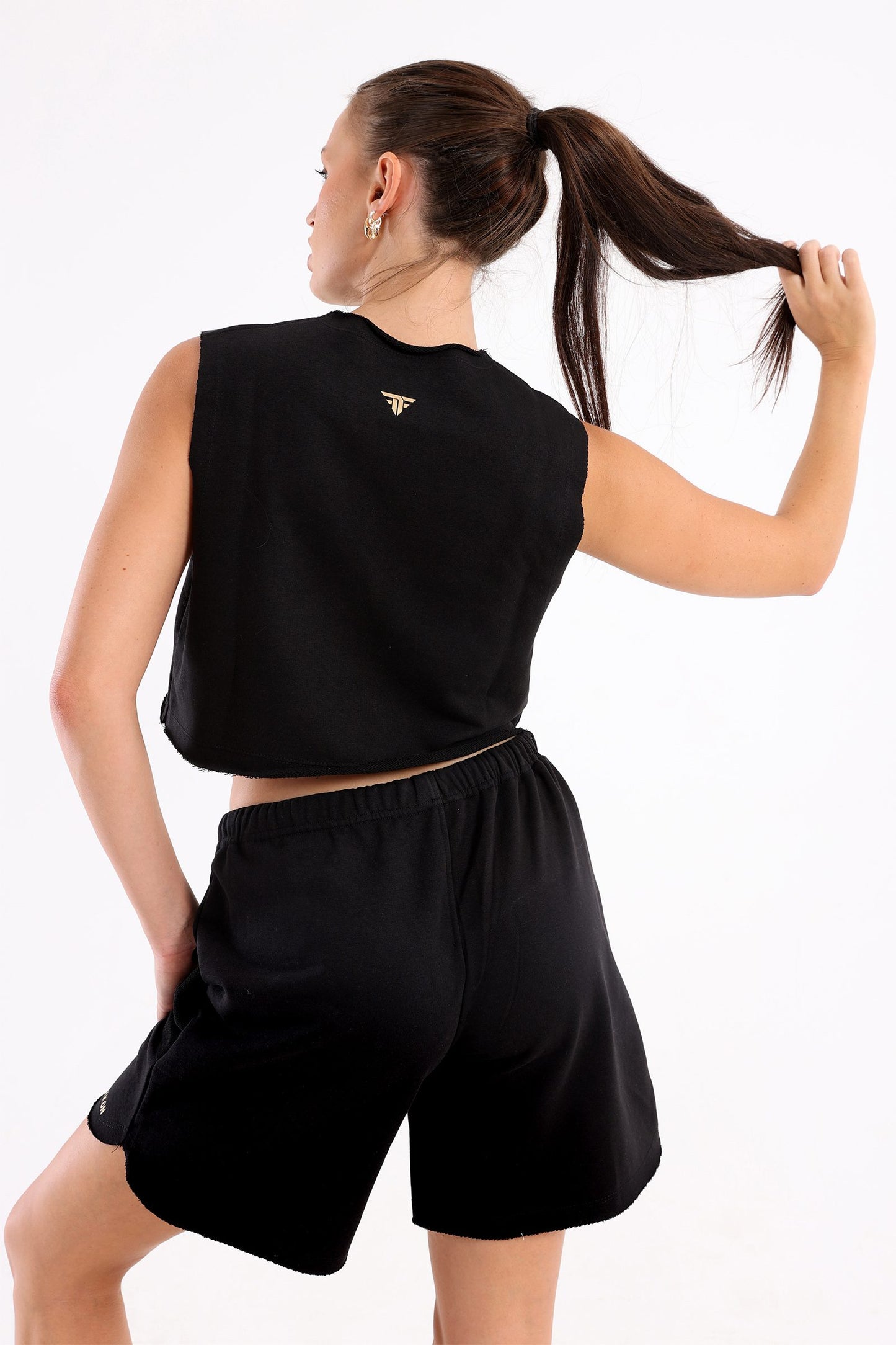 Black Cropped Sleeveless Sweat Top