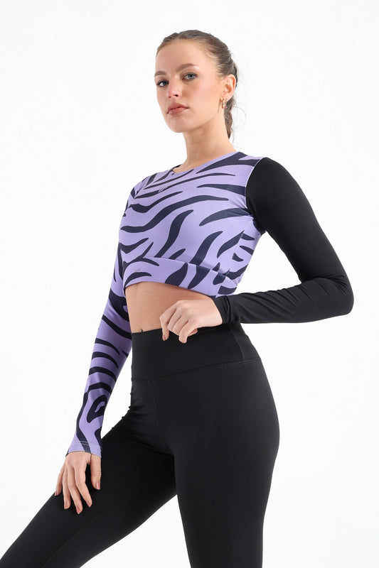 Zebra Printed Long Sleeve Top In Purple