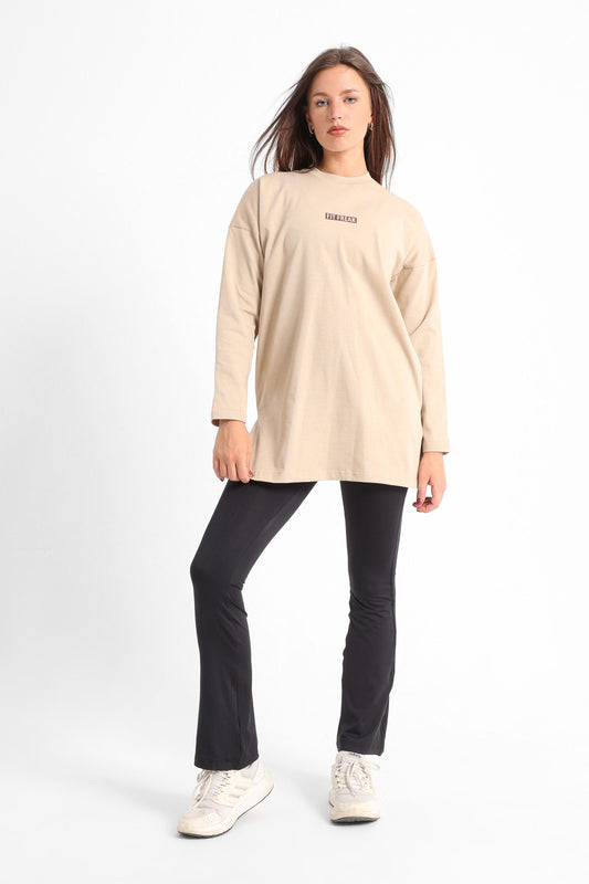 Side Slit Oversized T-Shirt In Beige