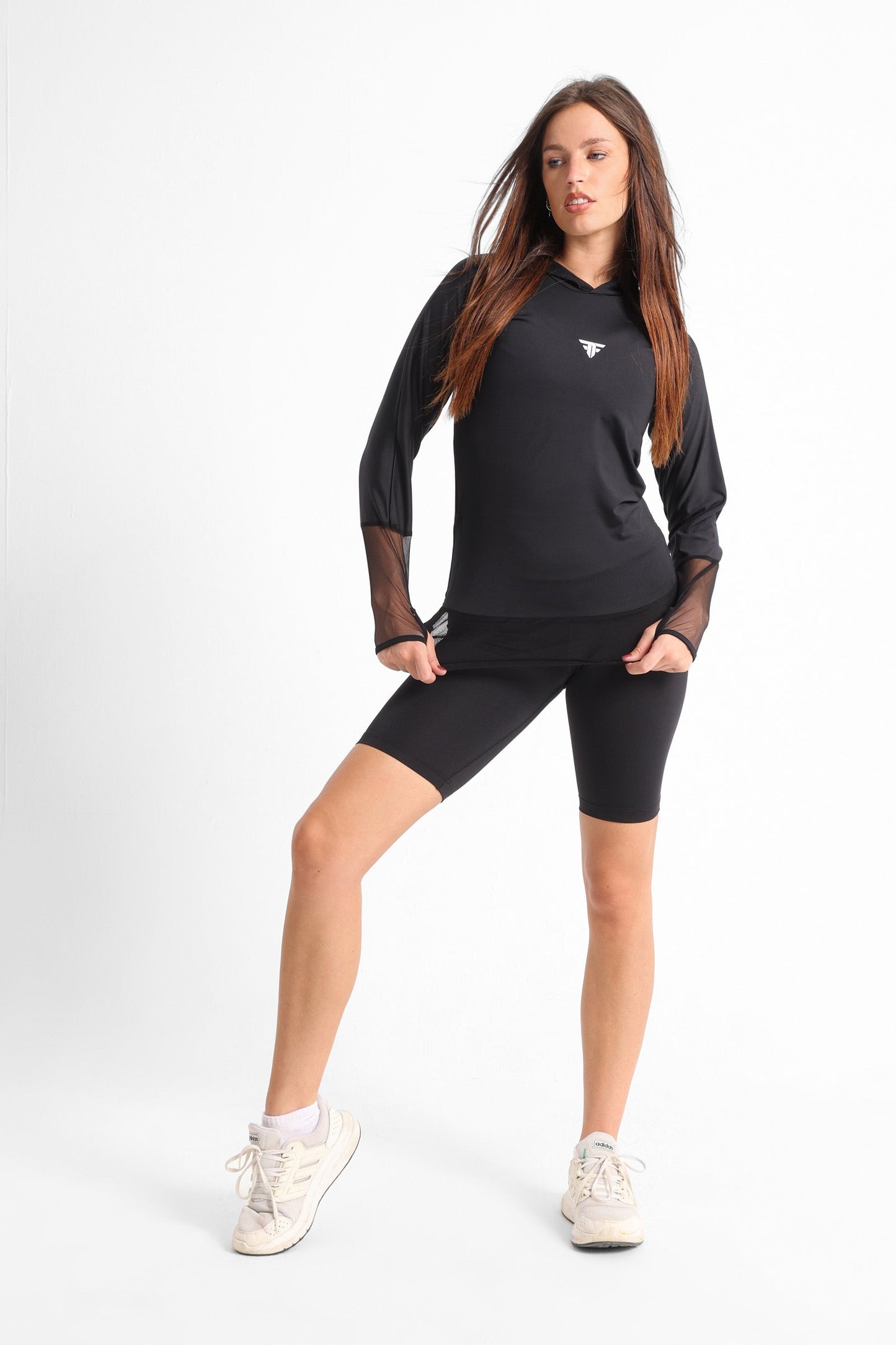 Long Sleeve Mesh Sweatshirt In Black