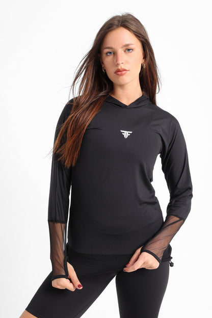 Long Sleeve Mesh Sweatshirt In Black - sweatshirt
