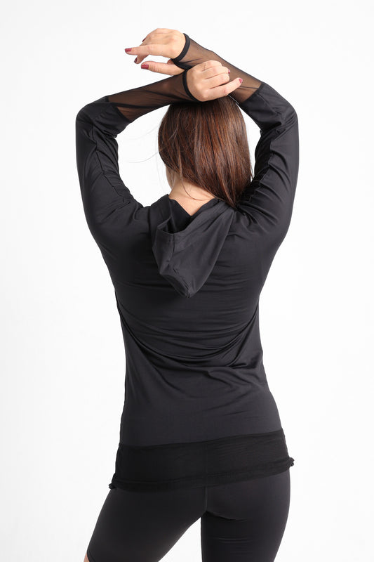 Long Sleeve Mesh Sweatshirt In Black