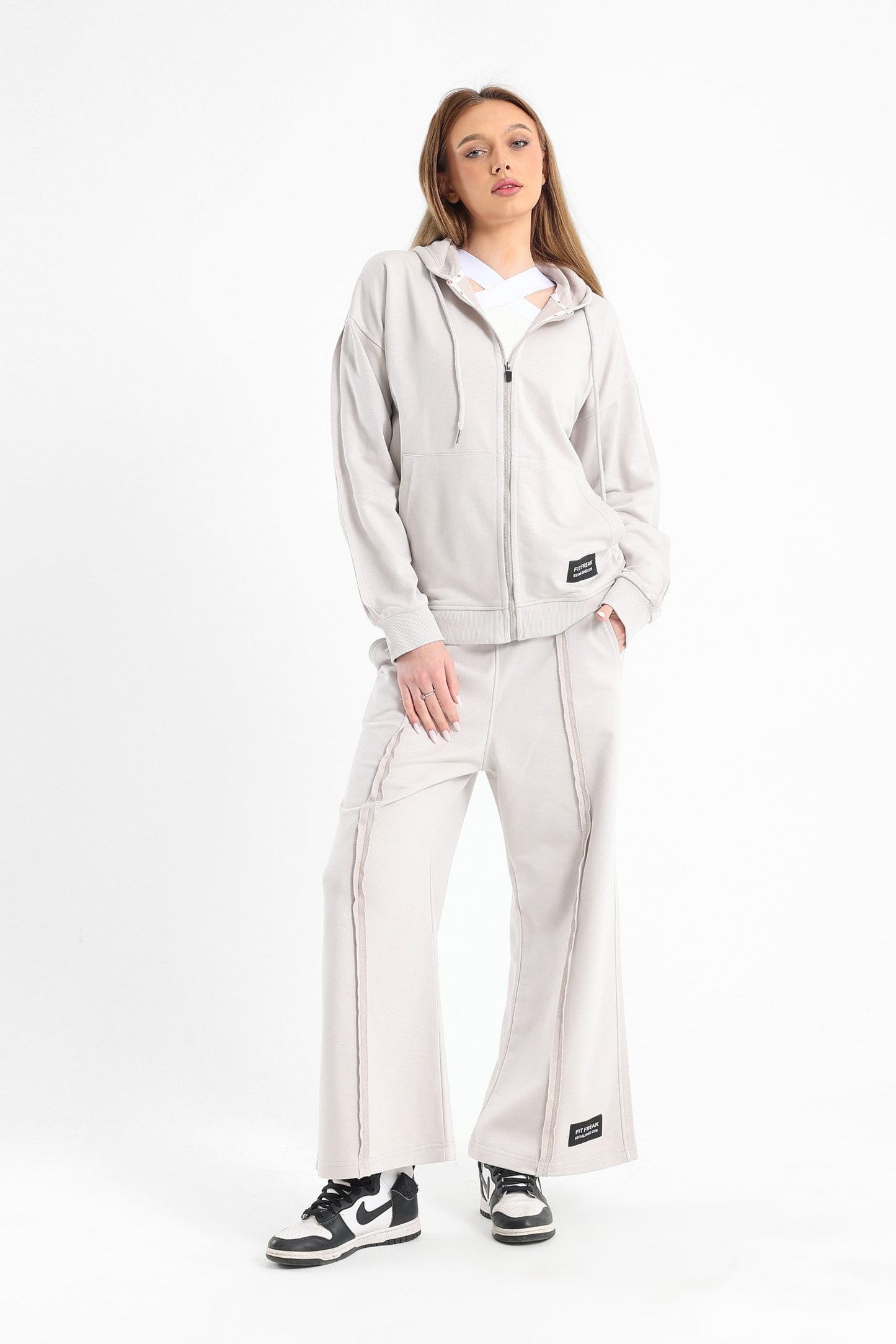 Chill Oversized Zip Up Set In Grey