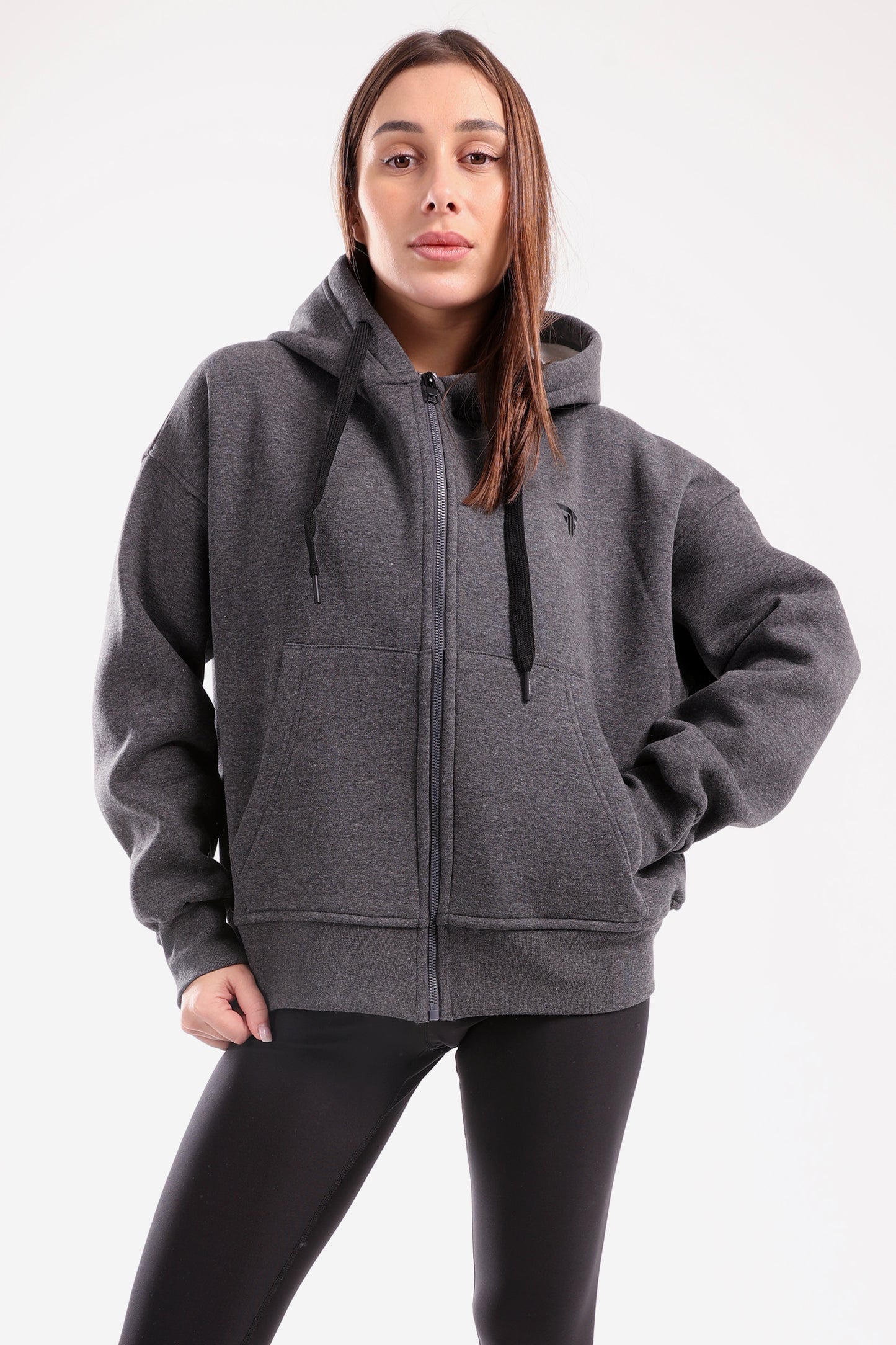 Boxy zip up jacket in dark grey