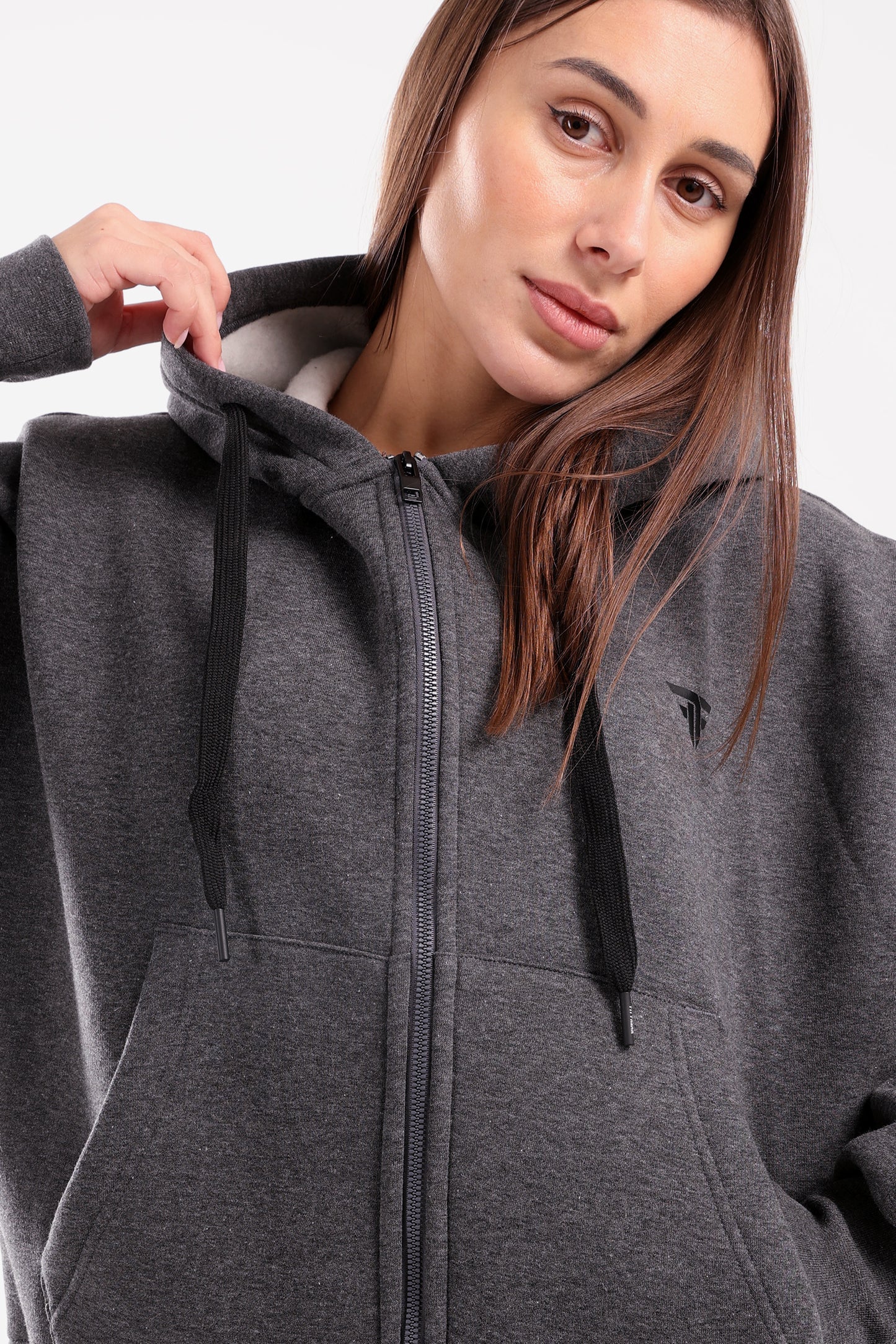 Boxy zip up jacket in dark grey