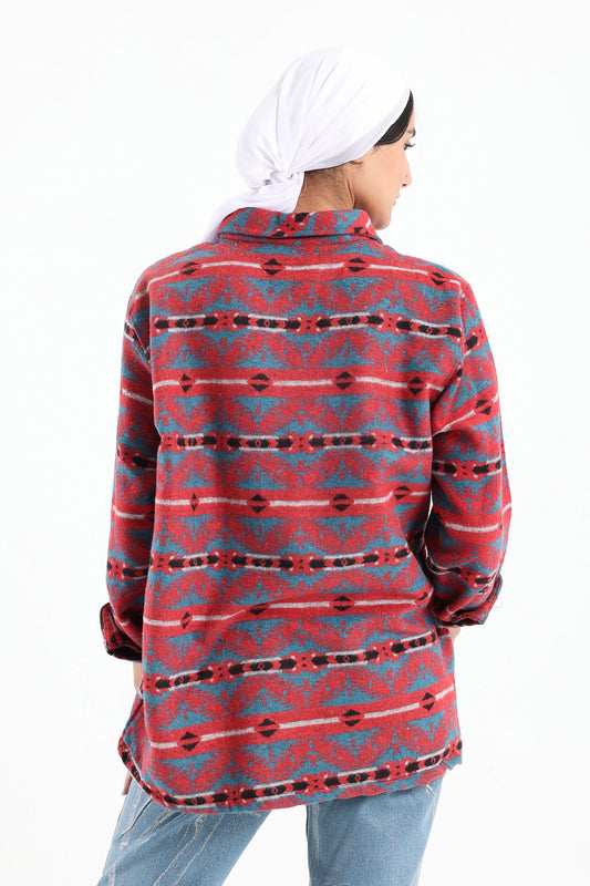 Vintage Print Overshirt In Red