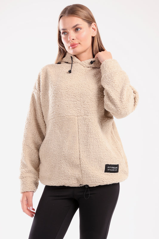 Oversized plush hoodie in beige