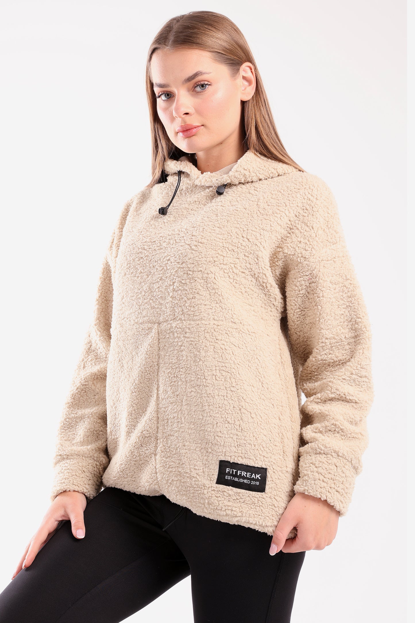 Oversized plush hoodie in beige