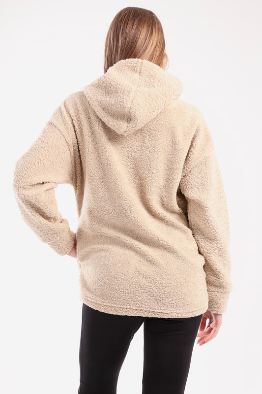 Oversized plush hoodie in beige