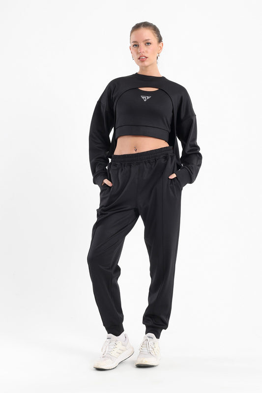 Black Oversized Super Cropped 3-Piece Set