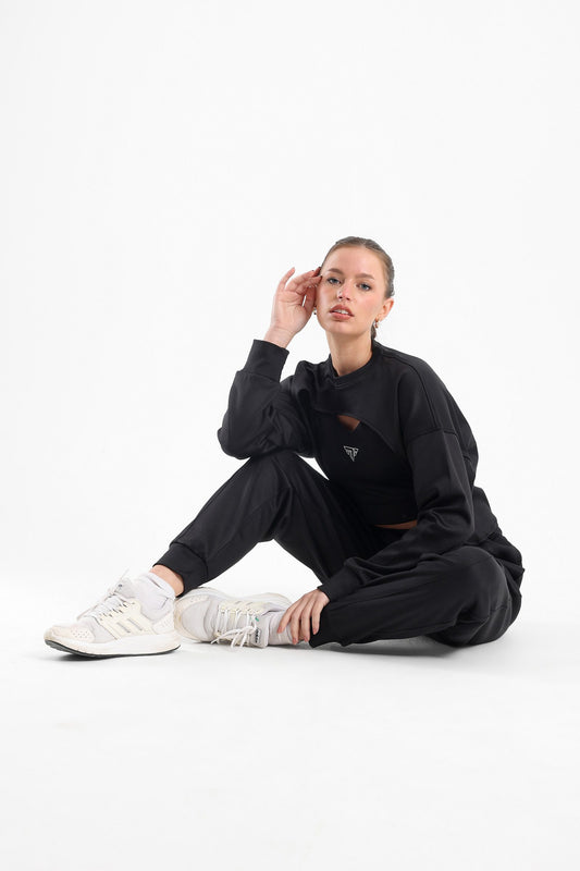 Black Oversized Super Cropped 3-Piece Set