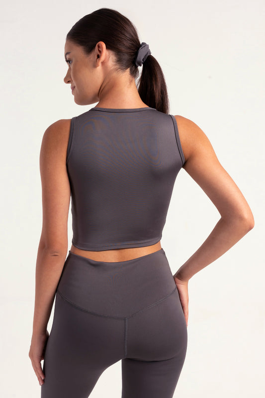 Hybrid Smoke Grey Edge Crop Top