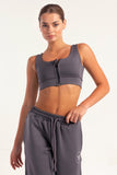 Hybrid Smoke Grey Zip Sports Bra