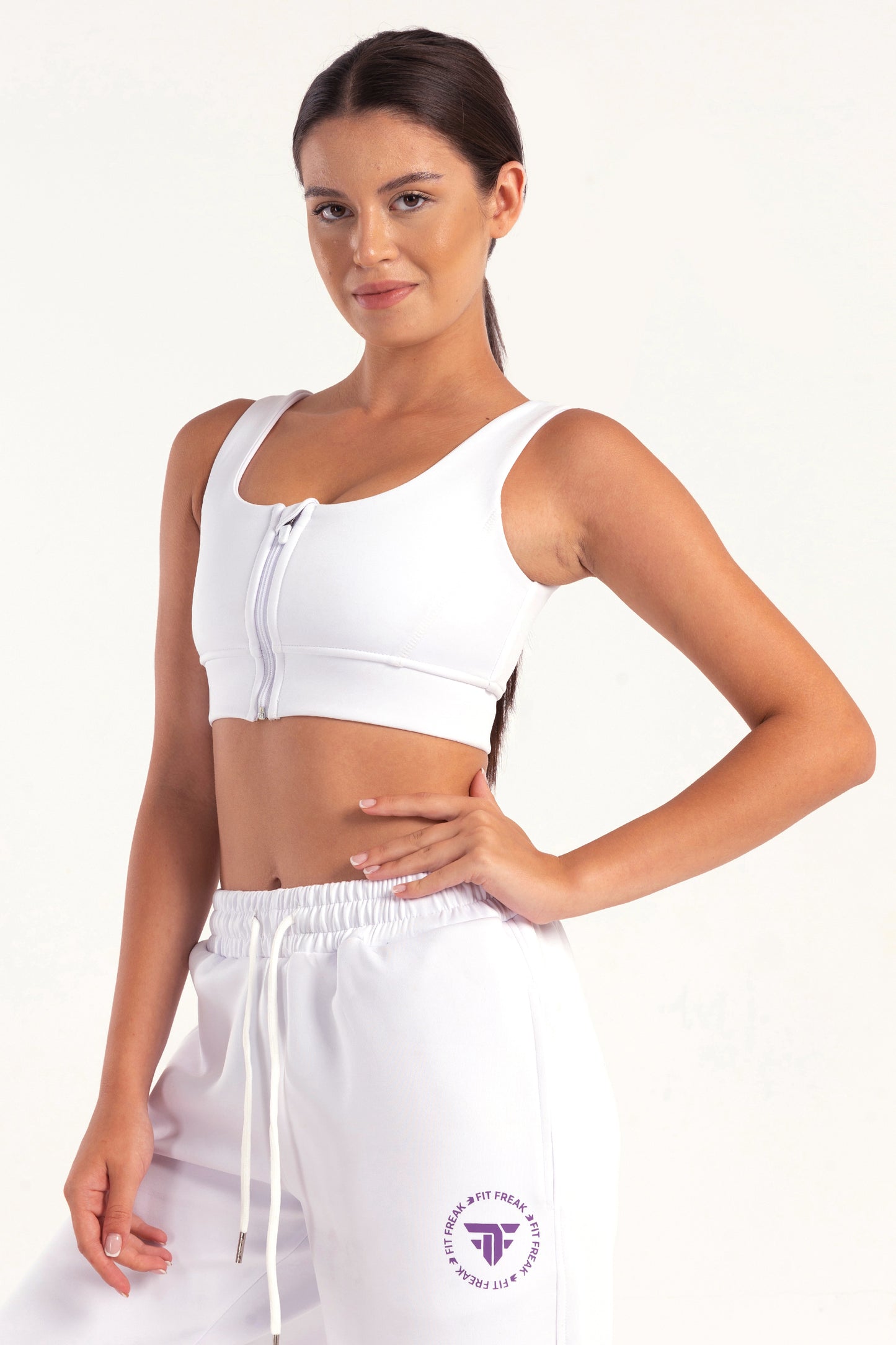 Hybrid white Zip Sports Bra