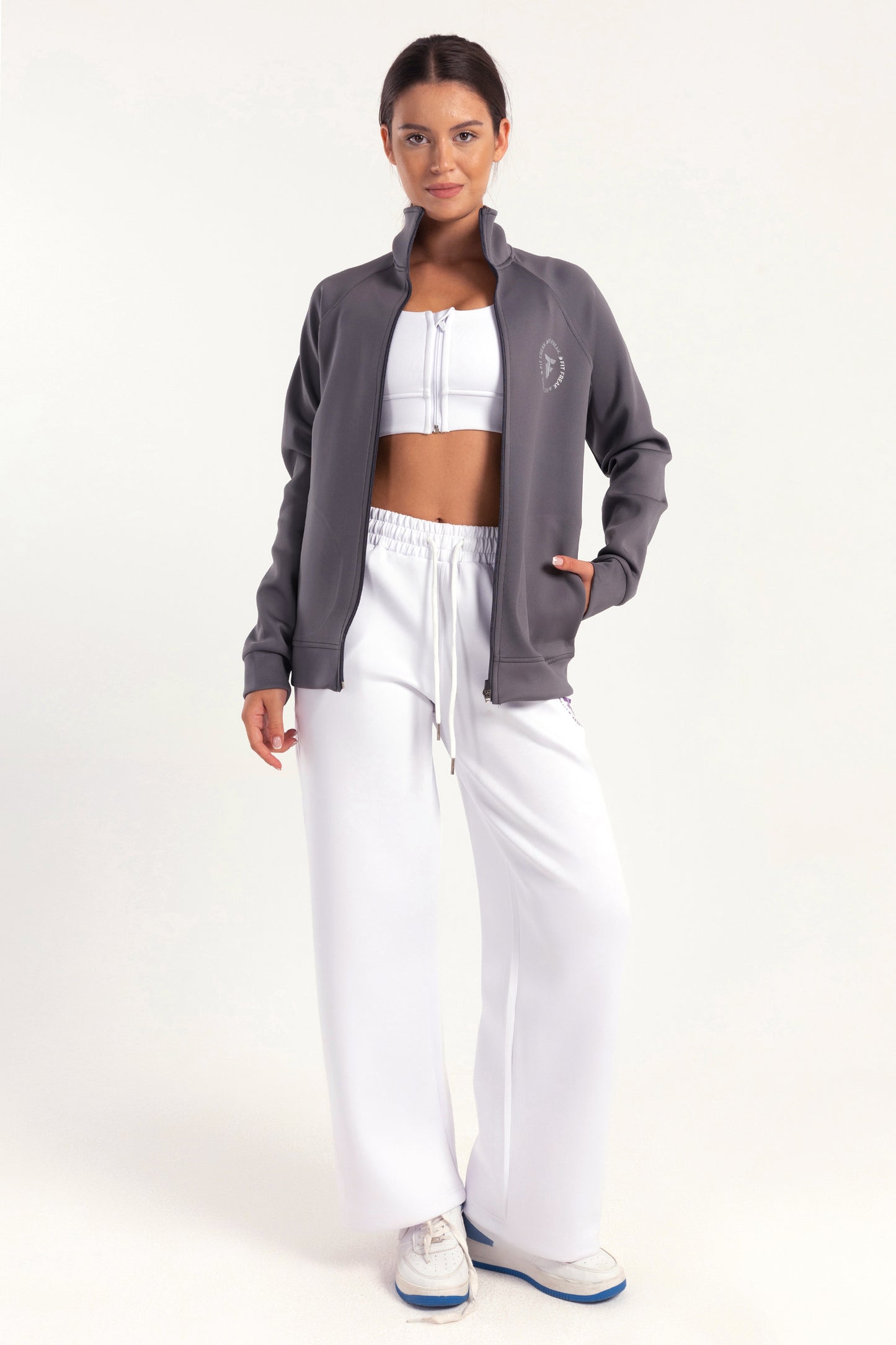 Hybrid white Zip Sports Bra