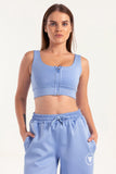 Hybrid Sky Blue Zip Sports Bra