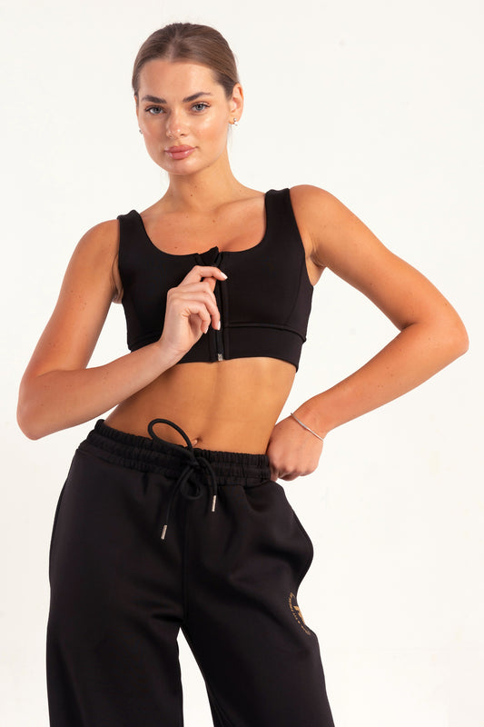 Hybrid Black Zip Sports Bra
