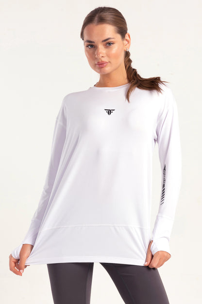 White Warm-Up Modest Top - tops, workout tops