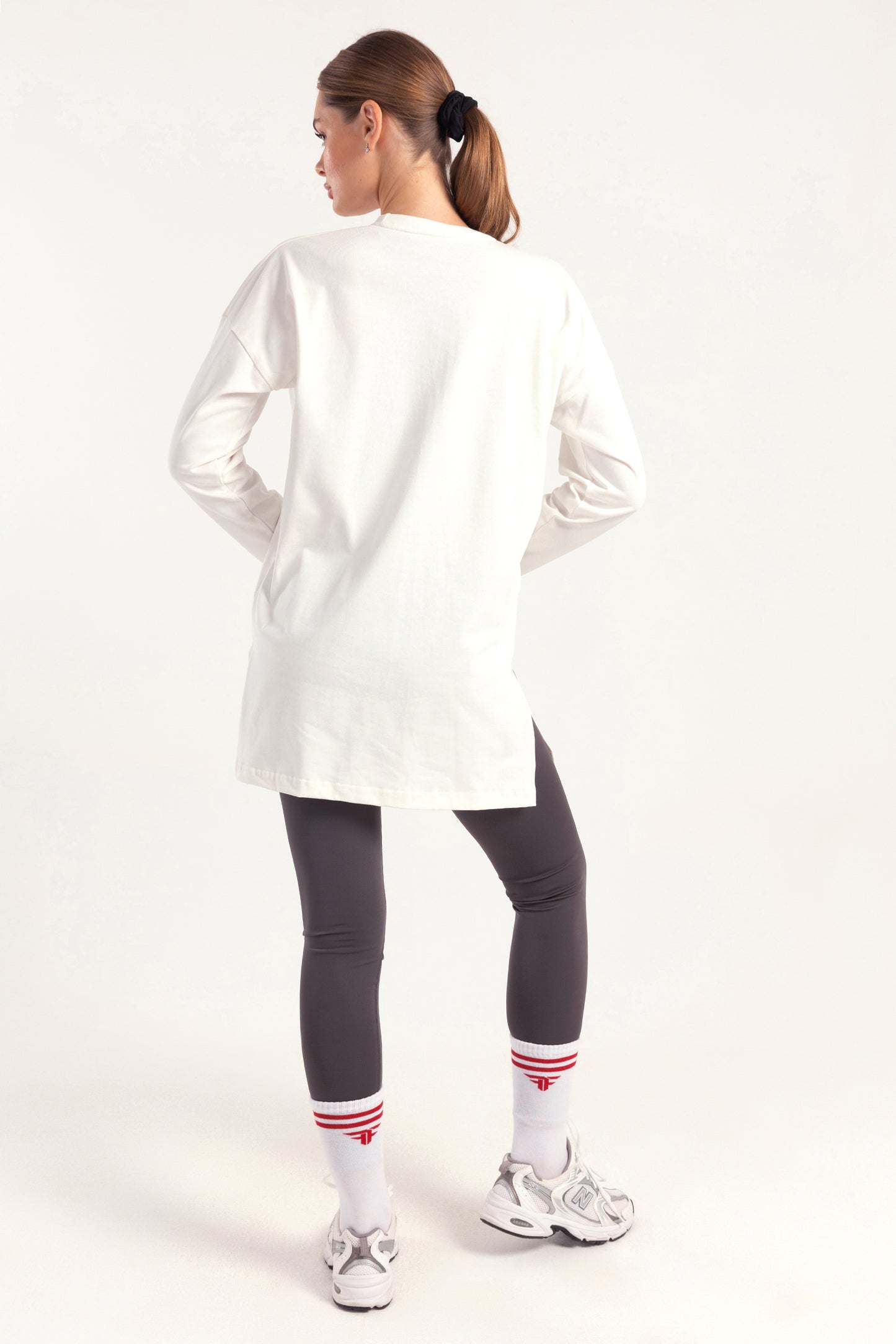 White Bold Print Side Slit Top