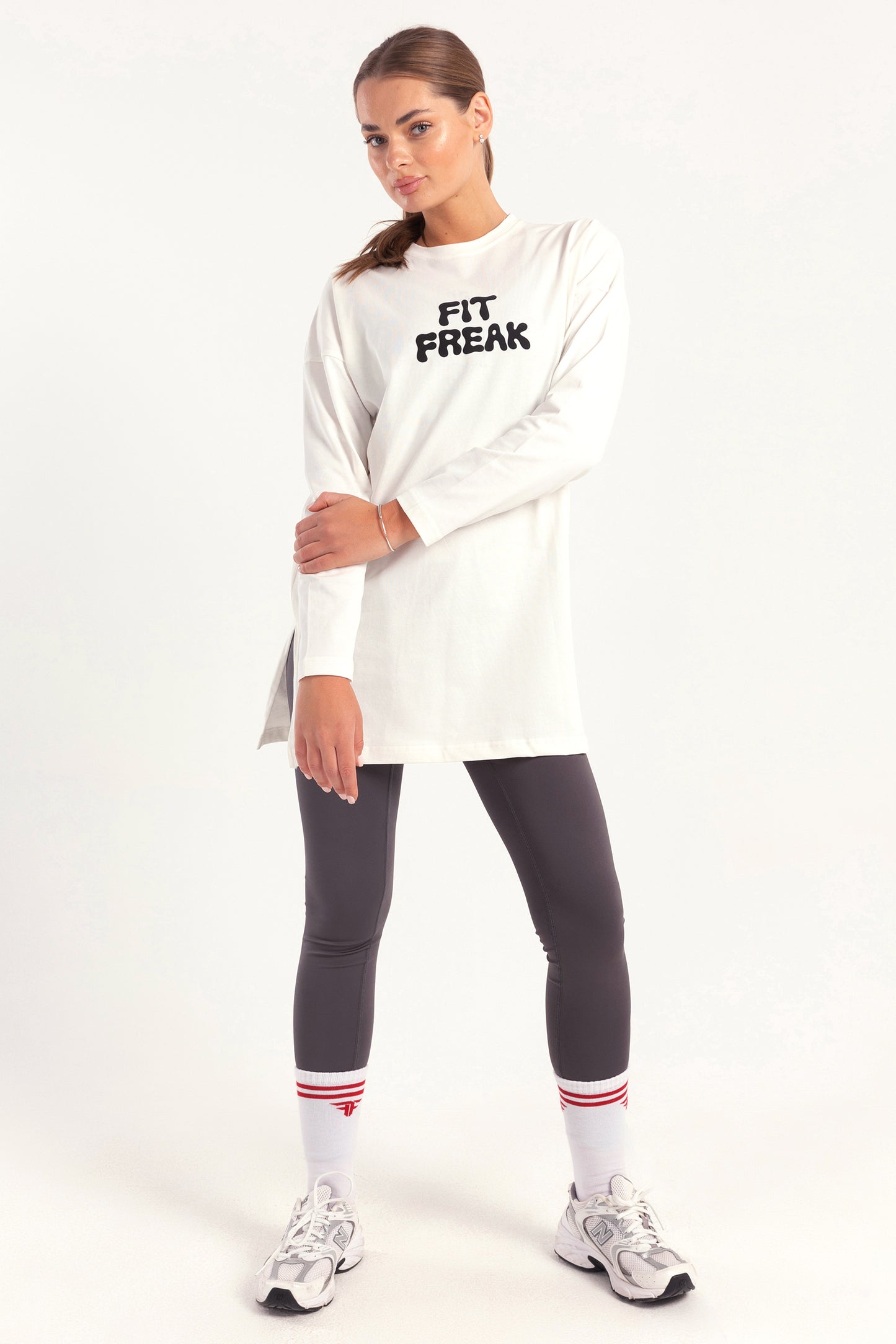 White Bold Print Side Slit Top