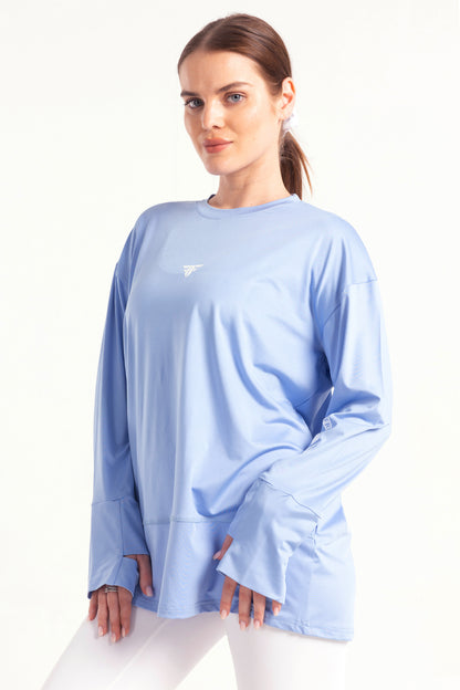 Sky Blue Warm-Up Modest Top - tops, workout tops