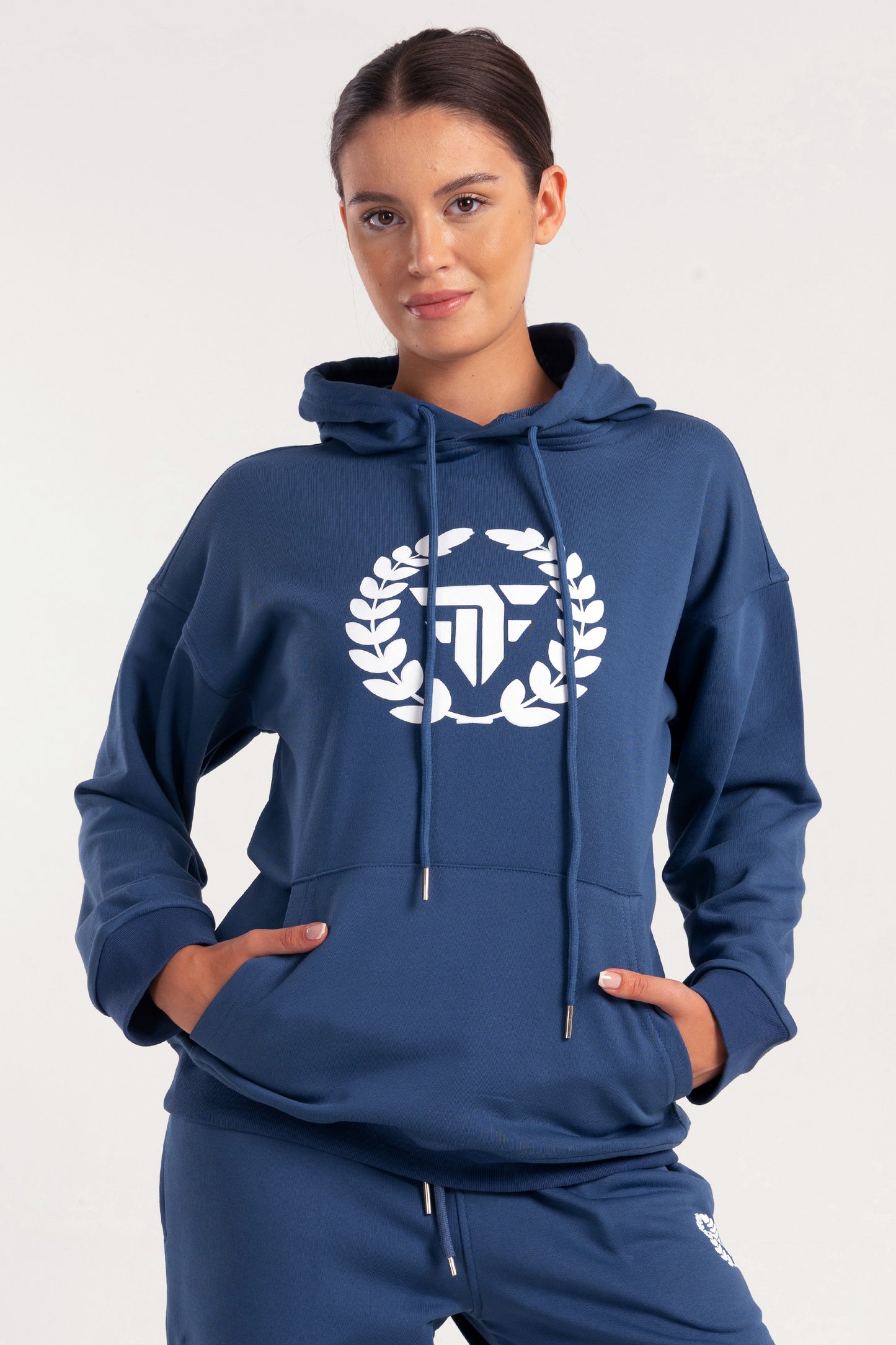 Steel Blue Elite Crest Oversized Hoodie