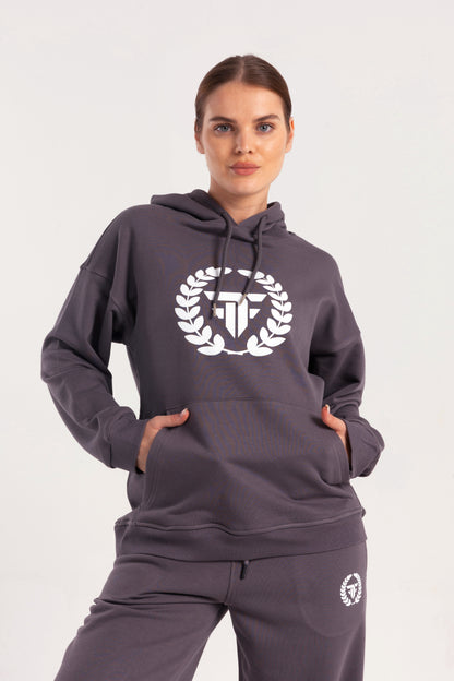 Grey Elite Crest Oversized Hoodie - tops, workout tops