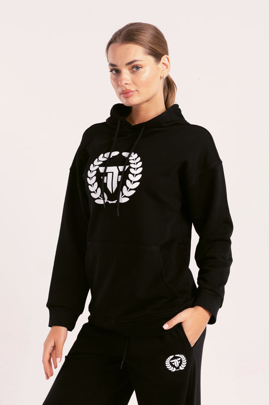 Black Elite Crest Oversized Hoodie