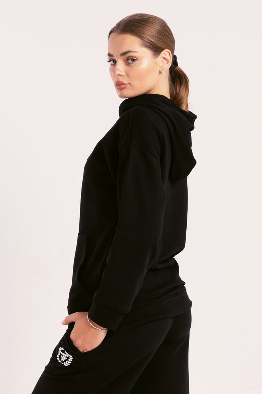 Black Elite Crest Oversized Hoodie
