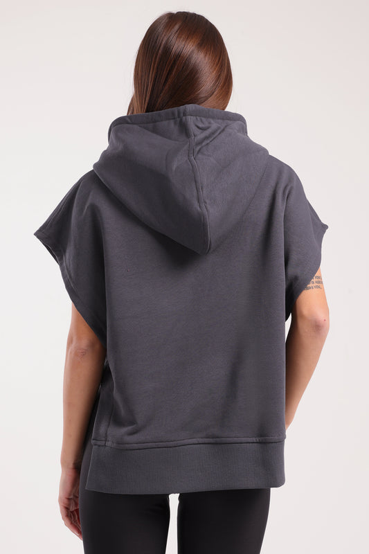 Dark Grey Cut Flow Sleeveless Hoodie