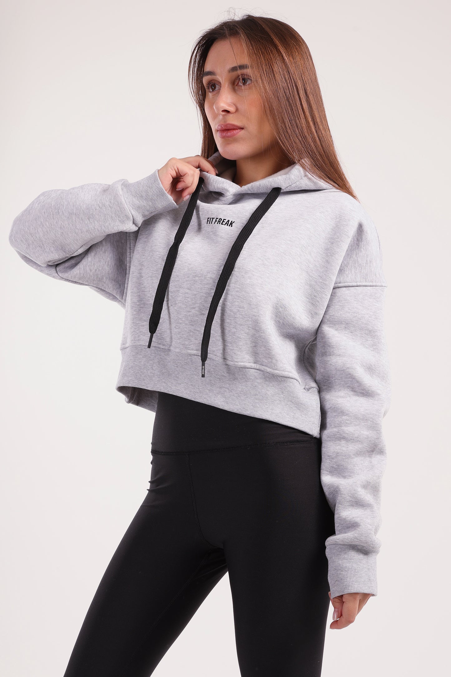 Boxy cropped basic hoodie in light grey