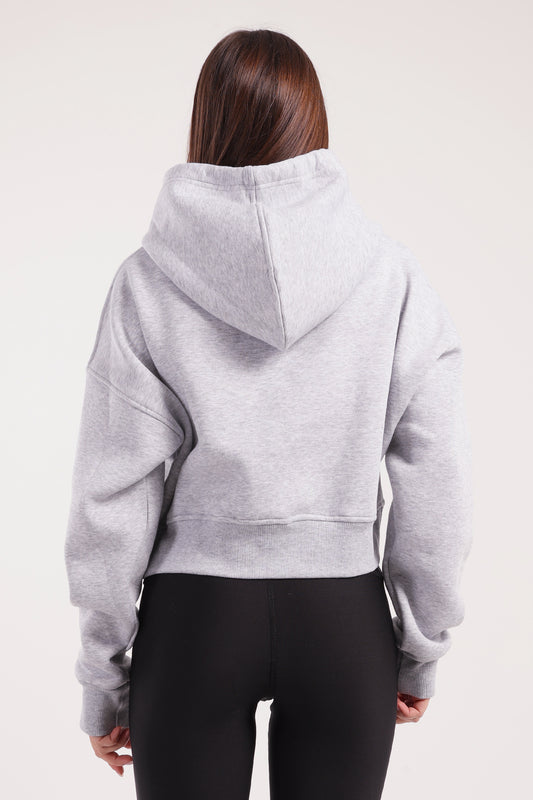 Boxy cropped basic hoodie in light grey