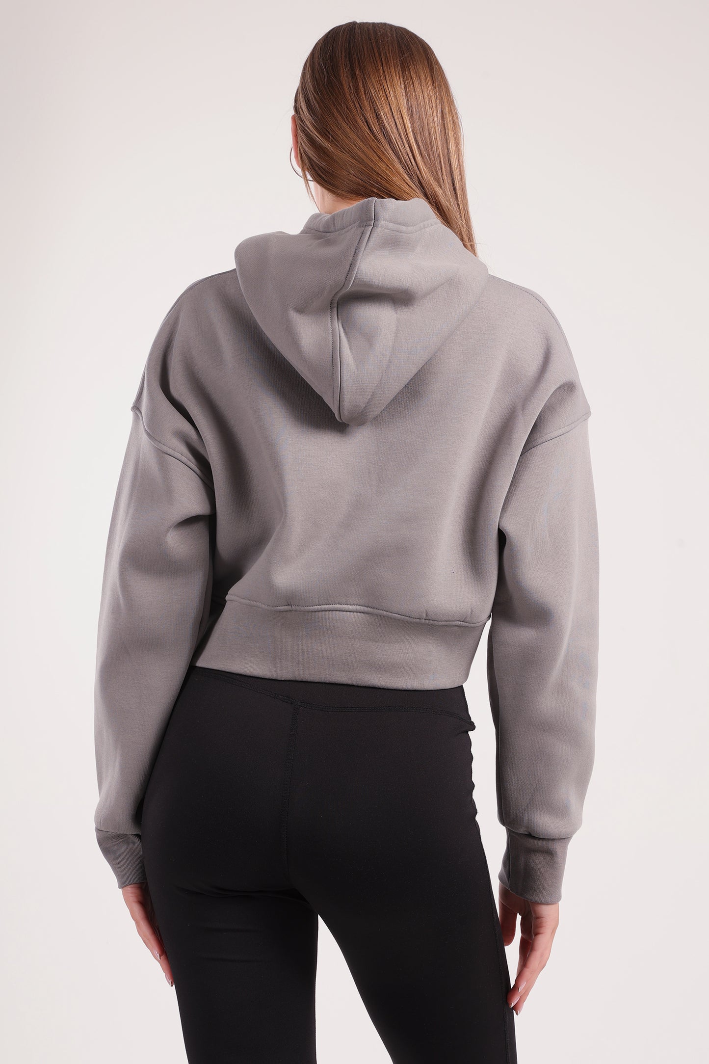 Boxy cropped basic hoodie in greige