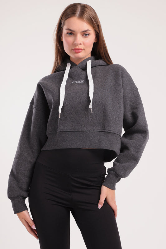 Boxy cropped basic hoodie in dark grey