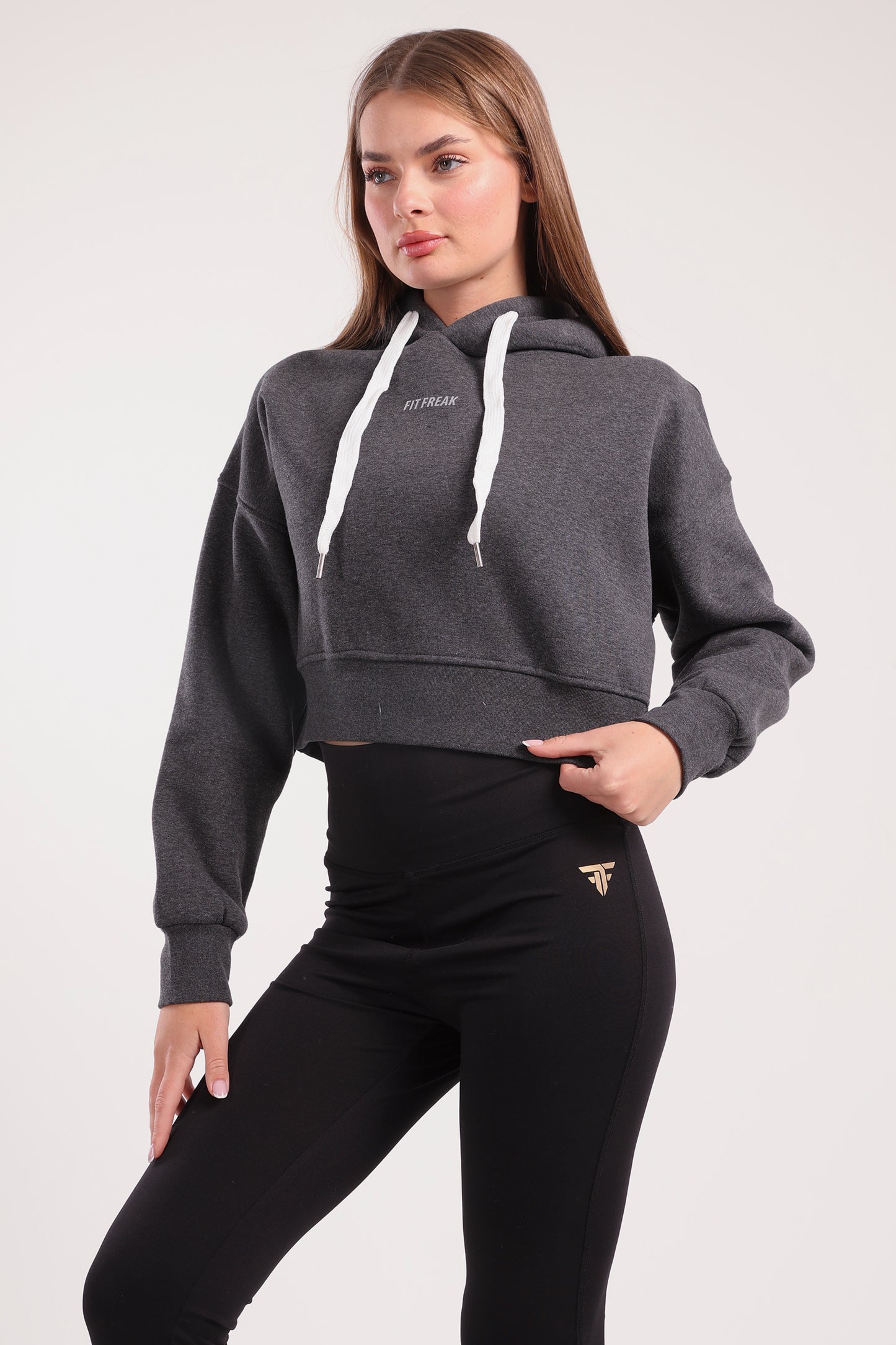 Boxy cropped basic hoodie in dark grey