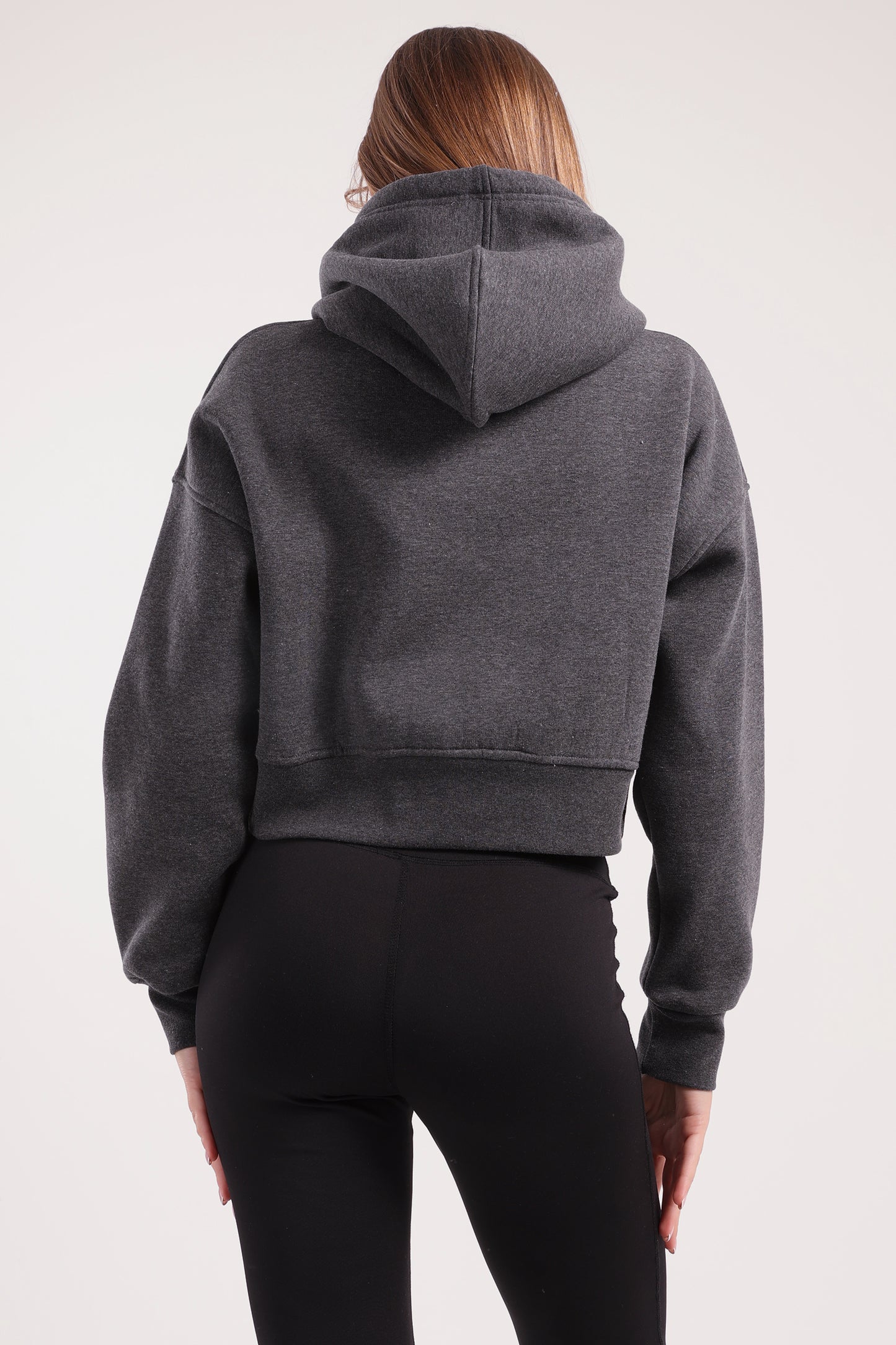 Boxy cropped basic hoodie in dark grey