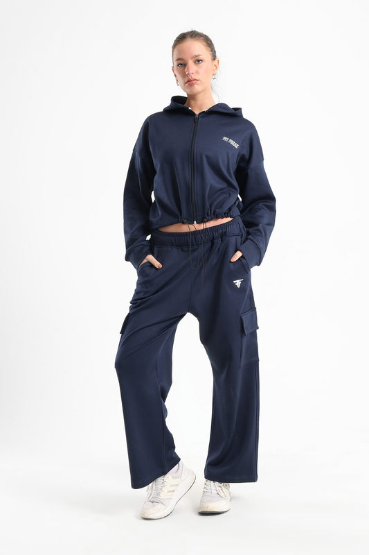 Dark Blue Basic Cropped Jacket