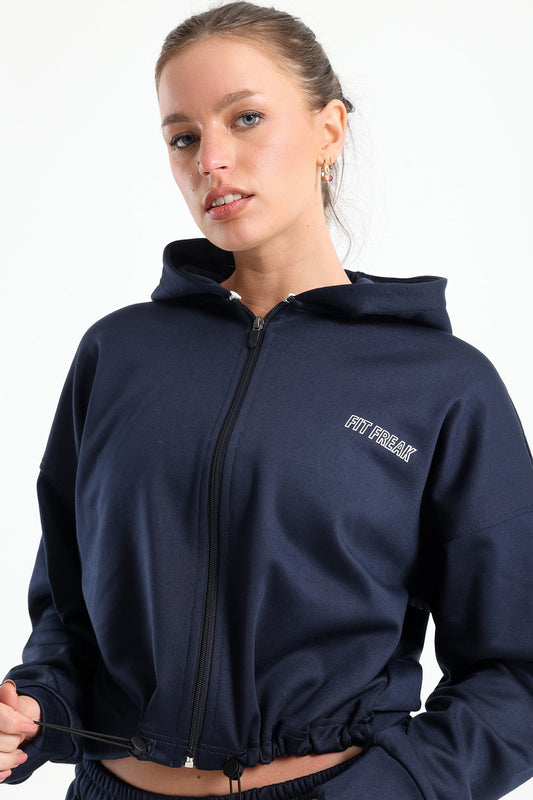 Dark Blue Basic Cropped Jacket