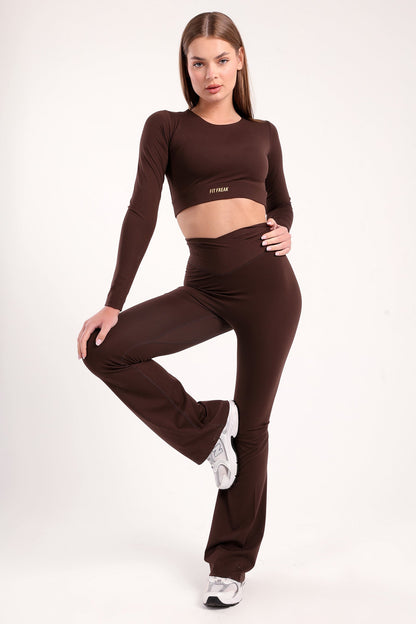 Cocoa contour long sleeve crop top - tops, workout tops
