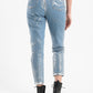 Mid Blue Straight Leg Metallic Jeans