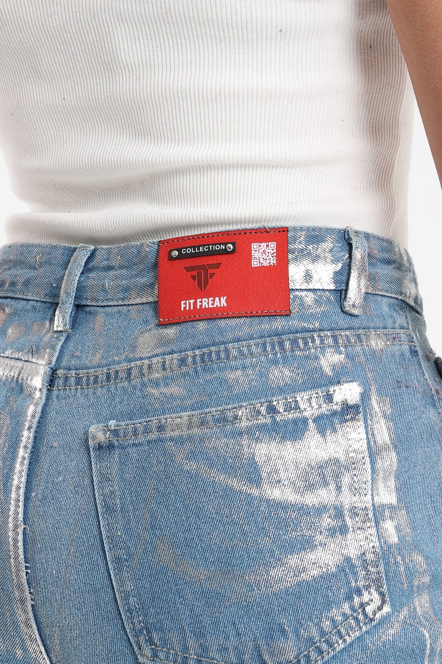 Mid Blue Straight Leg Metallic Jeans