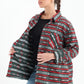 Striped Tribal Print Overshirt In Green