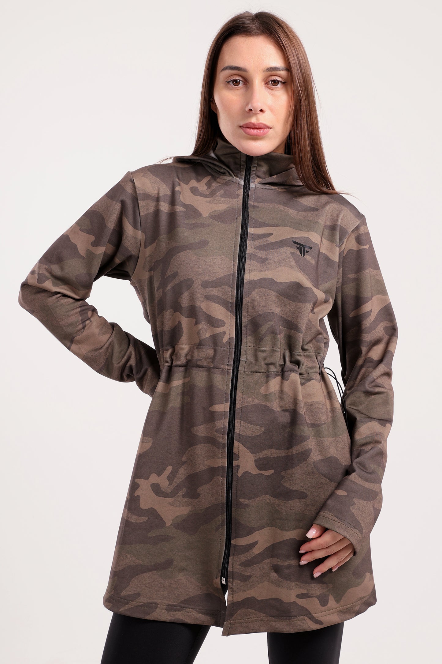 Green Camo Drawstring Oversized Jacket