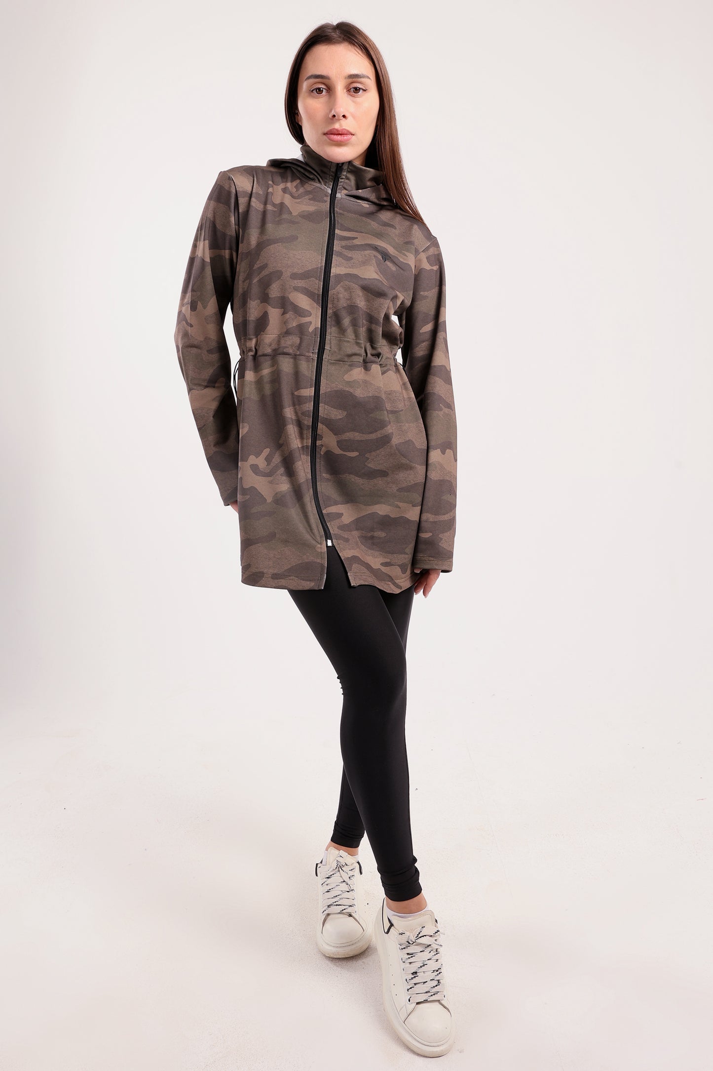 Green Camo Drawstring Oversized Jacket