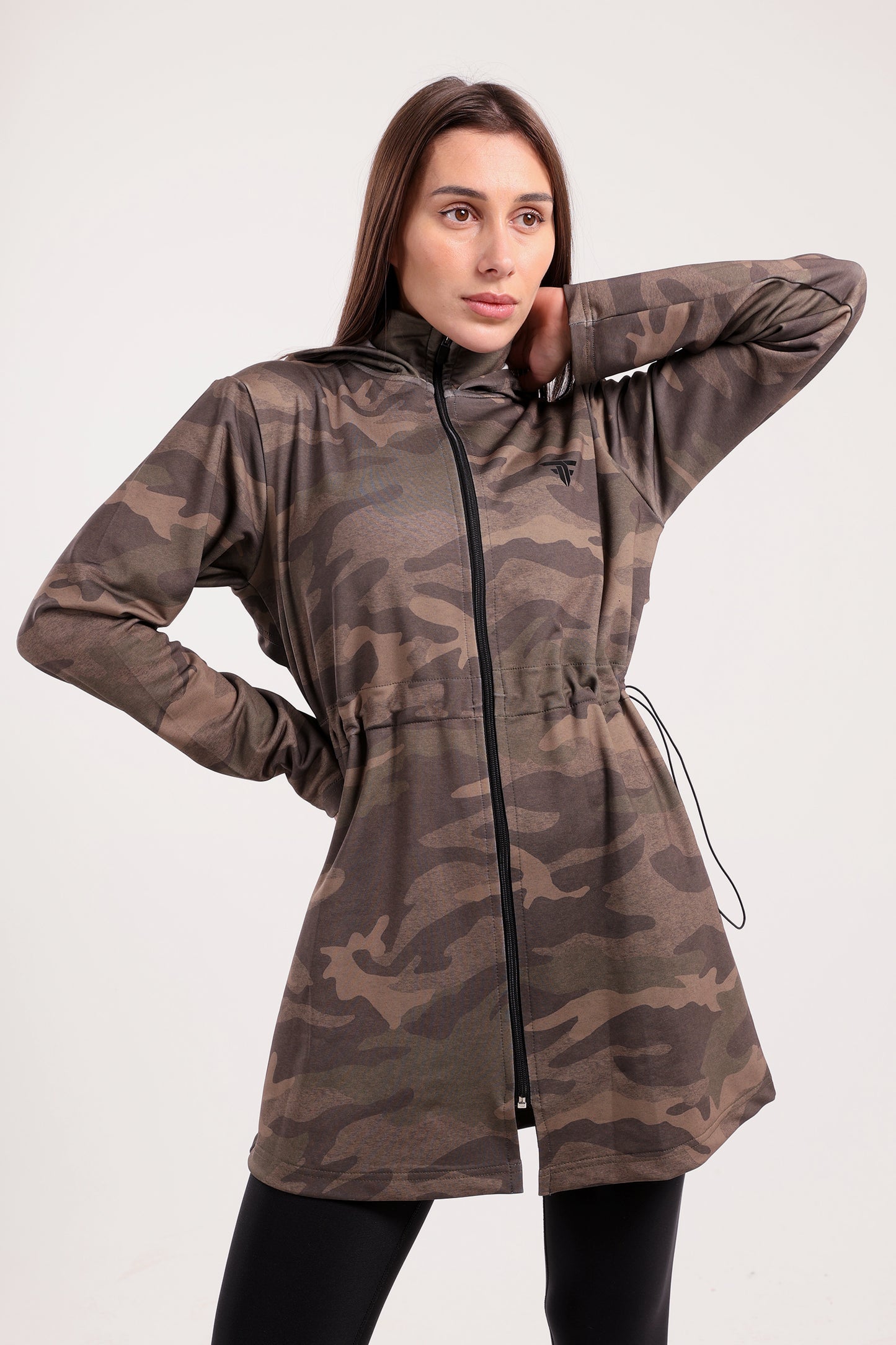 Green Camo Drawstring Oversized Jacket