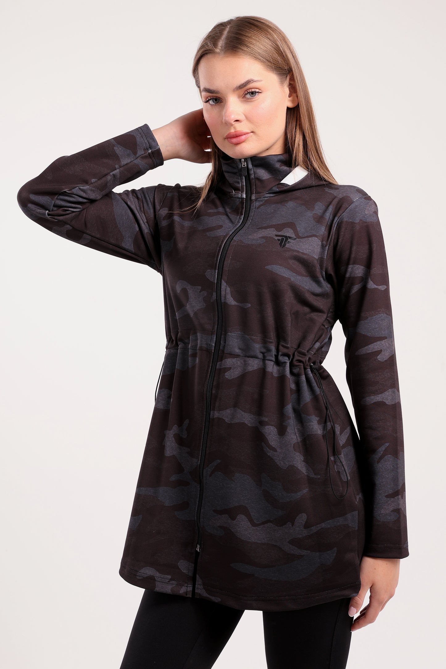 Black Camo Drawstring Oversized Jacket