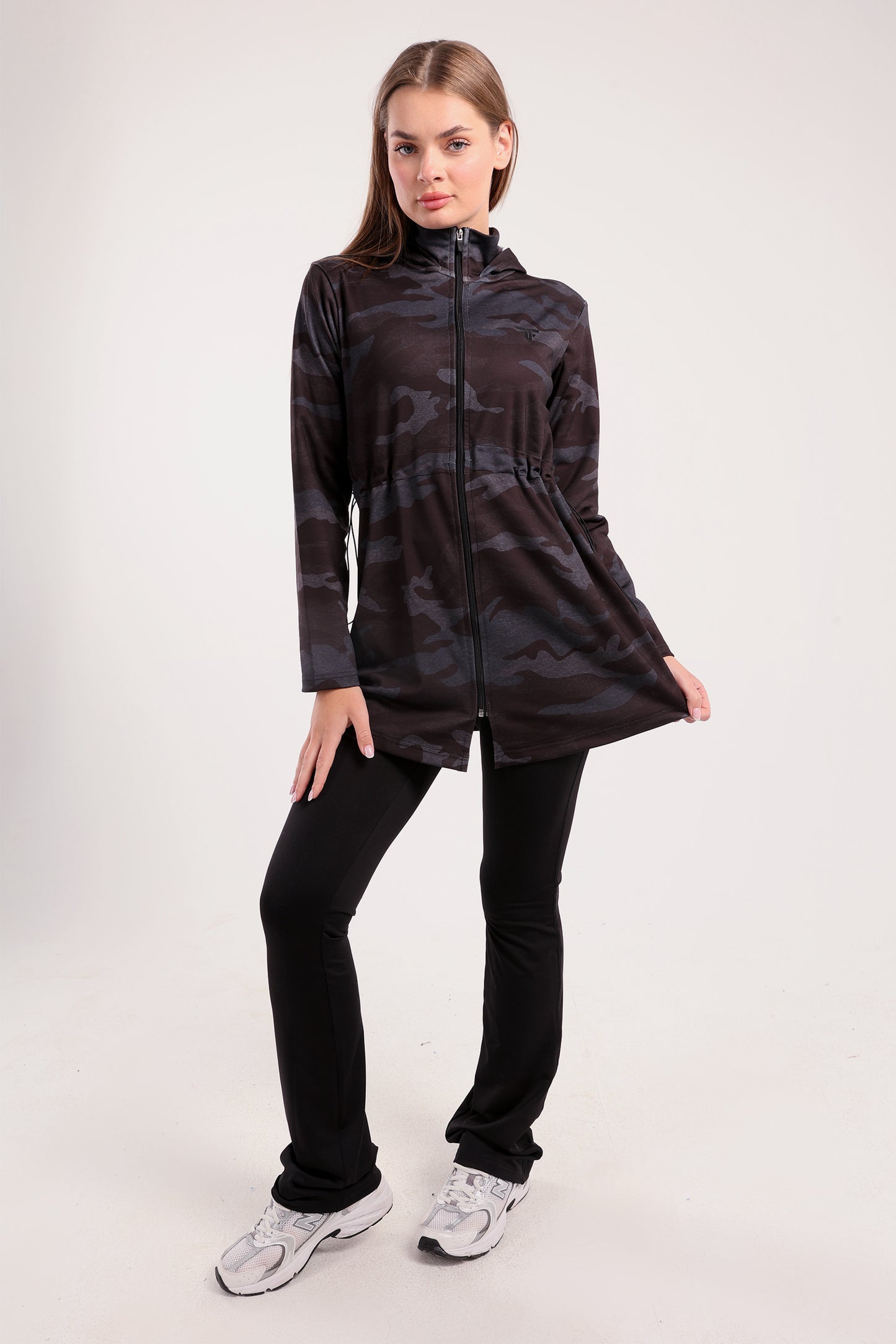 Black Camo Drawstring Oversized Jacket