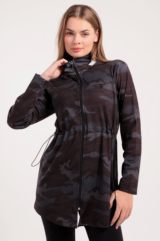 Black Camo Drawstring Oversized Jacket