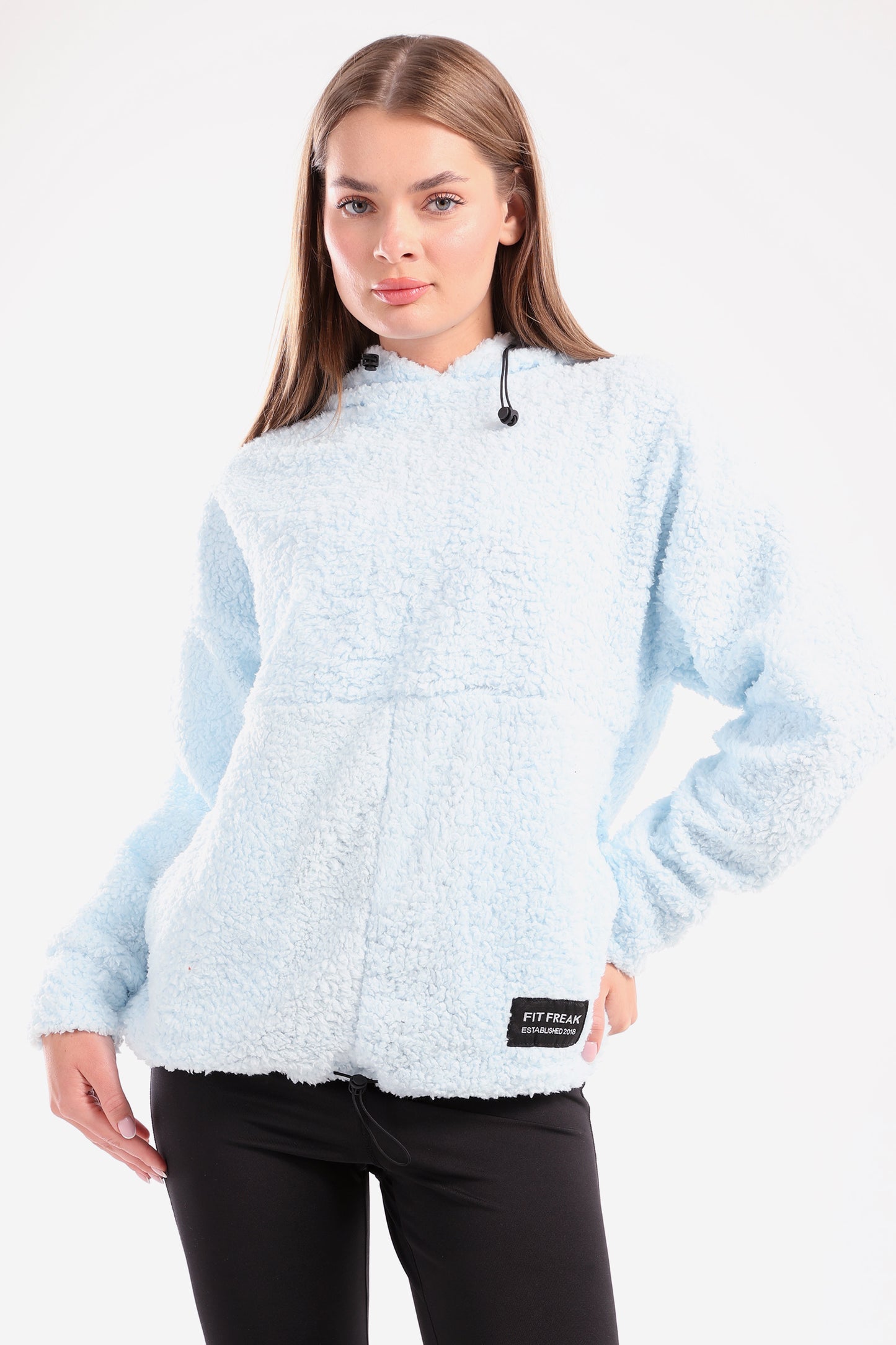 Oversized plush hoodie in baby blue